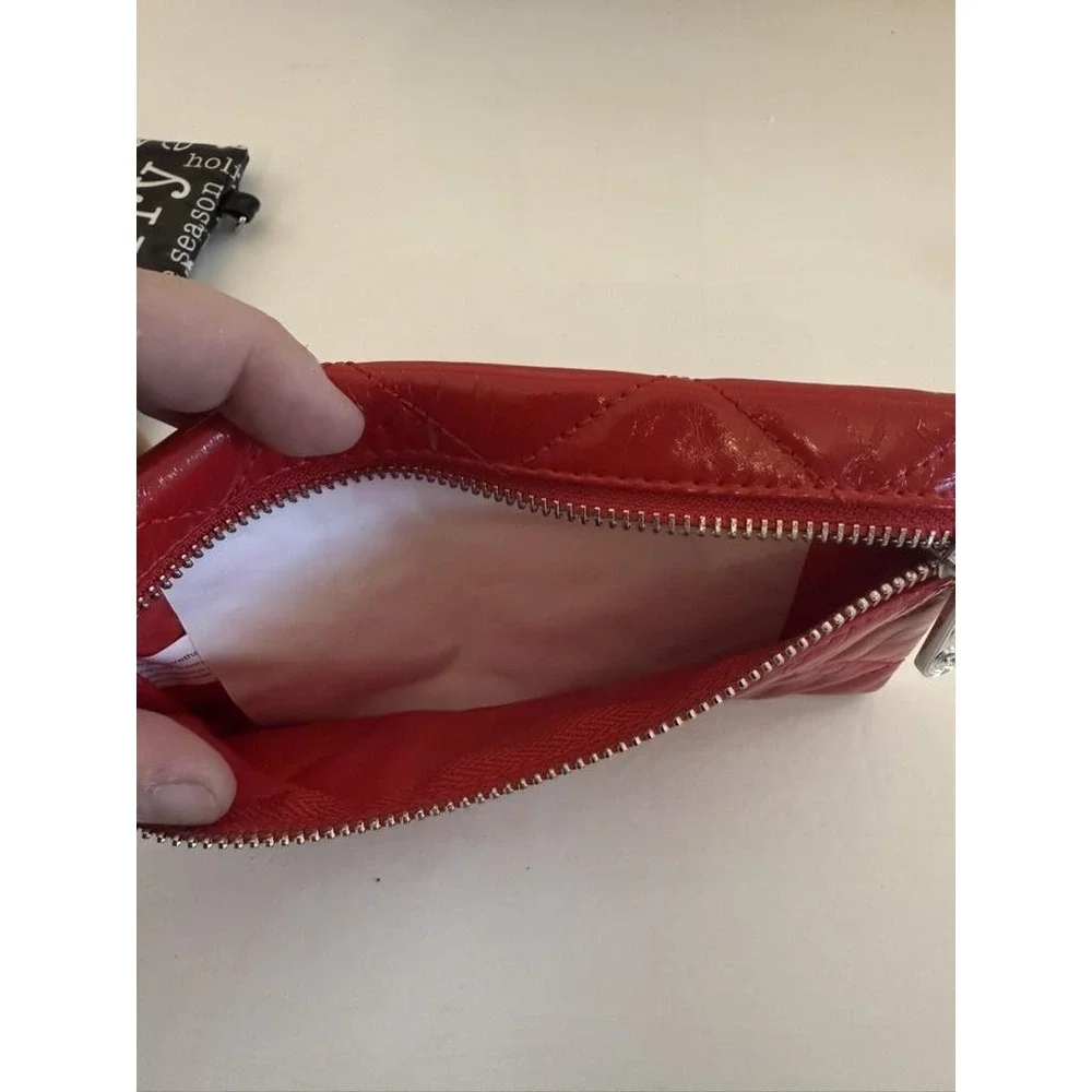 Brighton Holiday Wristlet Pouch Set Red Quilted Heart Black Joy Script Bag‎